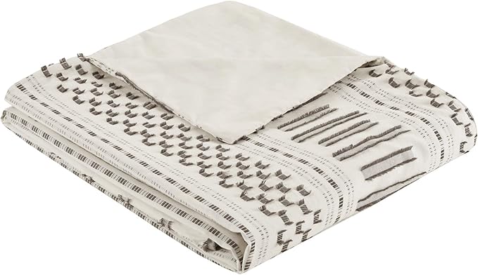 INK+IVY Rhea 100% Cotton Duvet Set Mid Century Modern Boho Design, All Season Comforter Cover Bedding Set, Matching Shams, Full/Queen, Geometric Clipped Jacquard Ivory 3 Piece