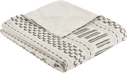 INK+IVY Rhea 100% Cotton Duvet Set Mid Century Modern Boho Design, All Season Comforter Cover Bedding Set, Matching Shams, Full/Queen, Geometric Clipped Jacquard Ivory 3 Piece