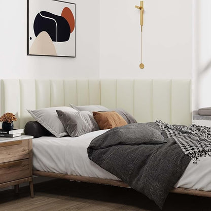 IFNOW Wall Mounted Headboard, Peel and Stick Panels, White, King | Upholstered 3D Soundproof Acoustic Panels Reusable and Removable Padded Leather Bed Headboard, 12 Panels 9.84" x 23.62"