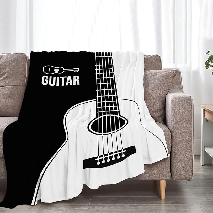 Guitar Blanket Super Soft Warm Fluffy Fleece Flannel Music Instrument Throw Blanket Cozy Fuzzy Plush Stuff Bedding Blankets Gifts for Women Kids Boys Girls Adults 60"X50"