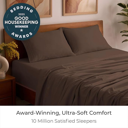 Mellanni Twin XL Sheet Set - 4-Piece Iconic Collection Bedding, (Including 2 Pillowcases), 16-Inch Deep Pocket, Easy Care, Extra Soft, Cooling Sheets, Brushed Microfiber - Brown