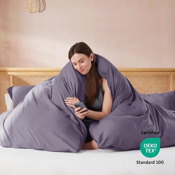 Nestl Grayish Purple Duvet Cover Queen Size - Soft Double Brushed Queen Duvet Cover Set, 3 Piece, with Button Closure, 1 Duvet Cover 90x90 inches and 2 Pillow Shams