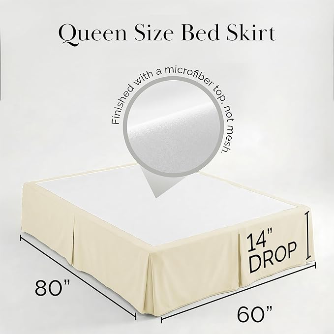 Southshore Fine Living, Inc. Cream Bed Skirt Queen Size 14 Inch Drop, Pleated Bedskirts Queen Size Dust Ruffle, Easy Care Microfiber, Wrinkle Free Bed Skirting, Hide Underbed Storage, Oeko-Tex, Cream