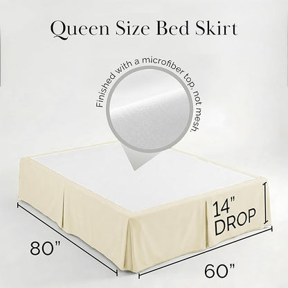 Southshore Fine Living, Inc. Cream Bed Skirt Queen Size 14 Inch Drop, Pleated Bedskirts Queen Size Dust Ruffle, Easy Care Microfiber, Wrinkle Free Bed Skirting, Hide Underbed Storage, Oeko-Tex, Cream