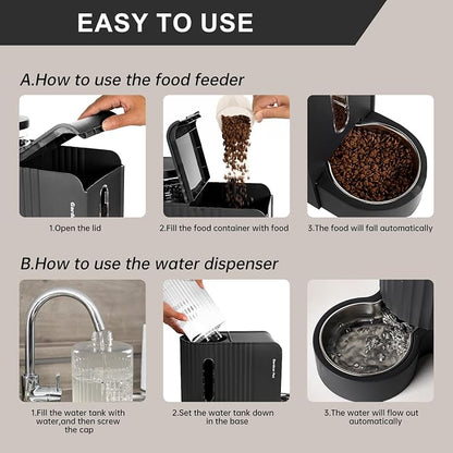 Gardner Pet Automatic Gravity Cat Food Feeder and Water Dispenser Stainless Steel Two-in-One Set Large Capacity Dispenser for Pets Dogs, Puppies, Kittens-(0.8 Gallons x 2)
