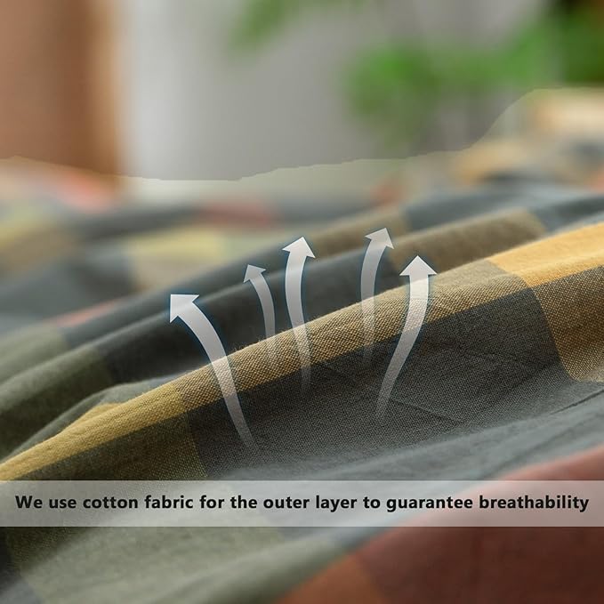 VM VOUGEMARKET Gingham Comforter Set Full Multi-Color Plaid Grid Comforter with 2 Pillowcases Modern Simple Style Bedding Set for All Seasons-80 x90