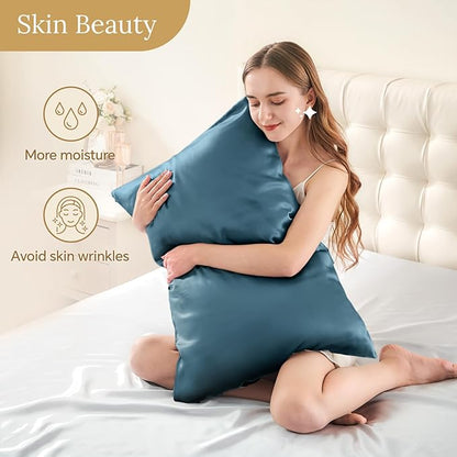 INFIIXSO Mulberry Silk Pillowcase for Hair and Skin, Silk Pillow Cases Standard Size with Hidden Zipper 20x26 Inches, Ultra Smooth and Soft Cooling Pillow Cases for Hot Sleepers(Bluesteel, 1 Pack)