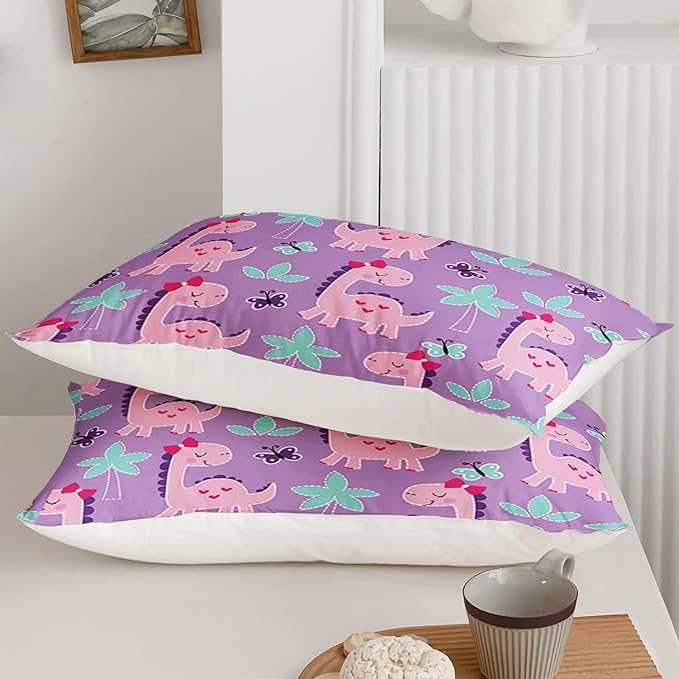 Axolotl Cute Dinosaur Comforter Set Twin Size,Girls Bedding Cartoon Dinosaur Bedding Set for Girls Teens Kids Boys Adults Room Decor,Kids Comforter Set All Season,1 Quilt 2 Pillow Cases,Purple
