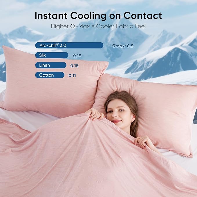 Elegear Revolutionary Cooling Blanket Twin, Absorbs Heat to Keep Body Cool for Night Sweats, Arc-Chill 3.0 Cool Fiber Q-Max>0.5 for Hot Sleepers, Lightweight Summer Cold Blankets for Sleeping, Pink