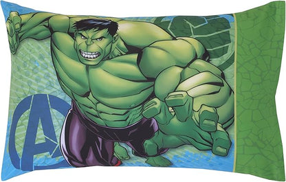 NoJo Marvel The Incredible Hulk Green, and Blue 4 Piece Toddler Bed Set - Comforter, Fitted Bottom Sheet, Flat Top Sheet, and Reversible Pillowcase