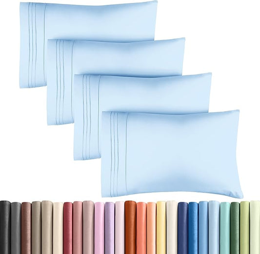 Queen Pillow Cases Set of 4 - Ultra Soft Hotel Quality Pillowcase Covers - Comfy, Cozy & Wrinkle Free - Shrink, Stain & Fade Resistant - Machine Washable Pillow Protectors - 4 Piece Set - Light Blue