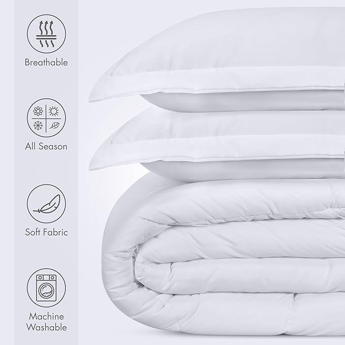 Utopia Bedding White Kids Comforter Set with 2 Pillow Shams, 3 Piece Soft Microfiber Twin Bed Comforter with Pillow Shams, Printed Kids Bedding for Boys and Girls, Lightweight, Breathable,Easy Care
