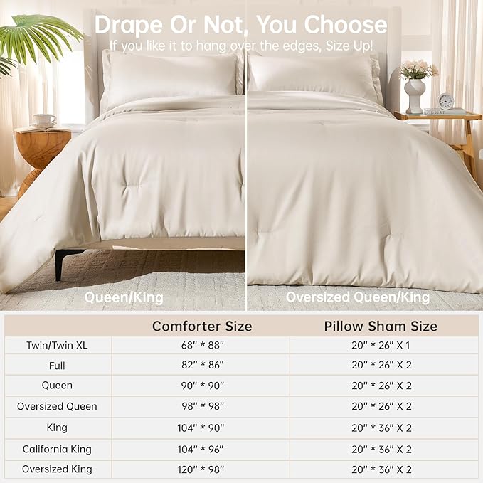 MUXHOMO Beige Twin/Twin XL Comforter Set, All Season Ultra Soft Down Alternative Bedding - 2 Piece Lightweight Bed Set Includes 1 Comforter (68"x88") and 1 Pillow Shams (20"x26")