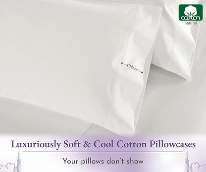 California Design Den Pillow Covers Queen Size Set of 2-1000 Thread Count Sateen, Soft & Thick 100% Cotton Pillowcases Standard/Queen, Breathable Bedding - True Ivory