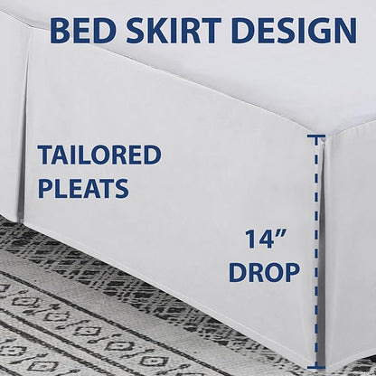 Cathay Home Double Brushed Microfiber Pleated Easy Fit Bed Skirt, Ultra Soft, Fade and Wrinkle Resistant- White, Queen