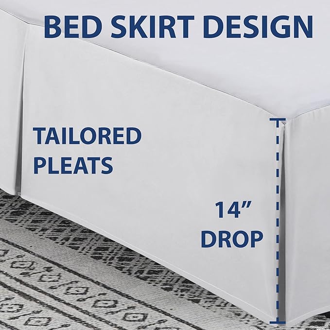 Cathay Home Double Brushed Microfiber Pleated Easy Fit Bed Skirt, Ultra Soft, Fade and Wrinkle Resistant - White, Full