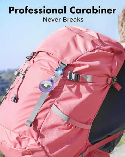 UNBREAKcable for AirTag Holder Case with Professional Carabiner, 4 Pack | Waterproof, Shockproof, Hold Securely, Easy to Install, Protective AirTag Keychain for Keys, Pets, Luggage-Pink&Purple