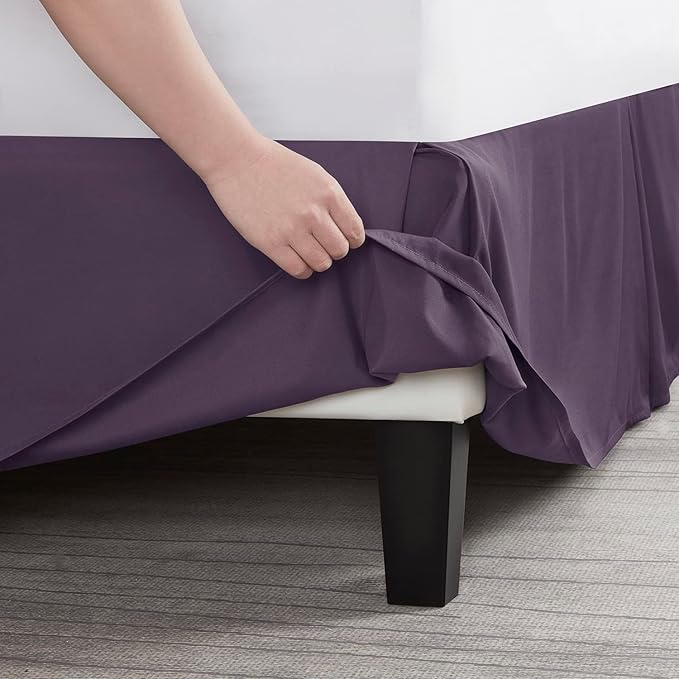 Nestl Dark Purple Full XL Bed Skirt - Full XL Size Bed Skirt 14 Inch Drop - Brushed Microfiber Bed Skirts - Hotel Quality Pleated Bed Skirt - Shrinkage & Fade Resistant