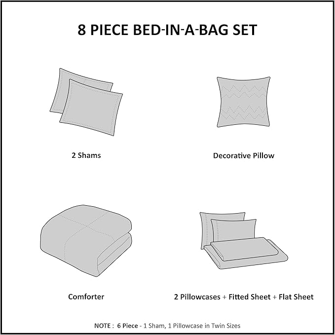 Madison Park Essentials Cozy Bed in A Bag - Reversible Comforter with Complete Sheet Set, Casual Plaid Cabin Design, All Season Cover, Decorative Pillow, Patrick Plaid Navy King(104"x92") 8 Piece