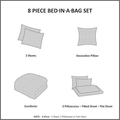 Madison Park Essentials Cozy Bed in A Bag - Reversible Comforter with Complete Sheet Set, Casual Plaid Cabin Design, All Season Cover, Decorative Pillow, Patrick Plaid Navy King(104"x92") 8 Piece