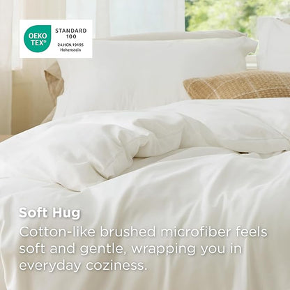 Bedsure Duvet Cover California King Size - Soft Double Brushed Bedding Set for Kids & Adults, Zipper Closure, 3 Pieces, Includes 1 Duvet Cover (104"x98") & 2 Pillow Shams, NO Comforter, Cream White