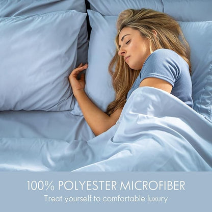 ClevaHome Queen Size Sheet Set - 6 Piece Soft Breathable Luxury Bed Sheet Set - Shrinkage & Fade Resistant Embroidered Bedding Sheet with Deep Pocket, 2 Extra Pillowcases (Queen, Chambray Blue)