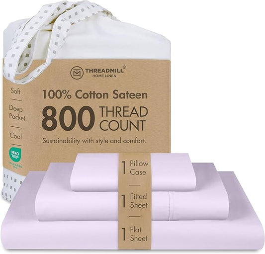 Threadmill Sheets for Twin XL Mattress | 800 Thread Count Twin XL Bed Sheets Set with 15” Deep Pocket | Sateen Weave, Better Than Egyptian Cotton, 3-Piece Bedding Set with Cooling Effect | Lilac
