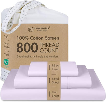 Threadmill Sheets for Twin Mattress | 800 Thread Count Twin Bed Sheets Set with 15” Deep Pocket | Sateen Weave, Better Than Egyptian Cotton, 3-Piece Bedding Set with Cooling Effect | Lilac