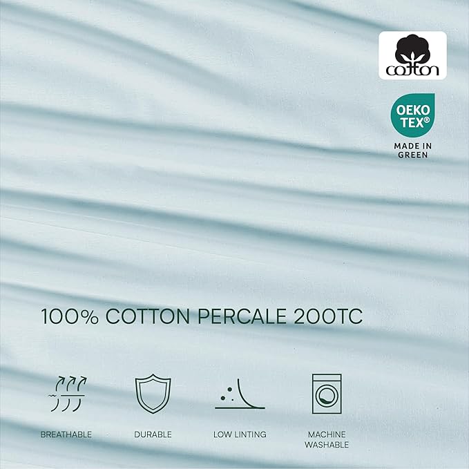 Lacoste 4-Piece Cotton Sheet Set, Solid, Pale Aqua, California King