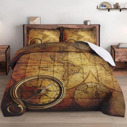 Twin Size Comforter Set with Pillowcase, Vintage Retro World Map Soft 2 Pcs Bedding for Kids and Adults Bedroom Bed Decor