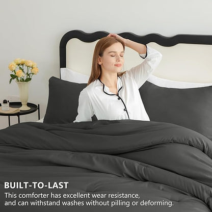 CozyLux California King Comforter Set Dark Grey, 3 Pieces Cal King Solid Breathable Bedding Set All Seasons, Dark Gray Luxury Soft Lightweight Bed Set with Down Alternative Comforter and 2 Pillowcases