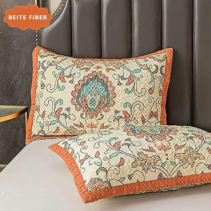 Bohemian Twin Size Comforter Quilt Sets -2 Pieces Red Quilts (1Quilt,1 Pillow Shams) with Reversible Bedspreads Bohemian Patchwork Bedding Set Sleep Companion