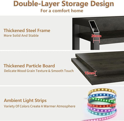 METYERRY Headboard for Queen Size Bed Frame with Storage, Height Adjustable, Headboards with Outlets, USB Ports, Type-C, LED Light, Sturdy and Stable Headboard, Black Oak,Bed Frame NOT Included