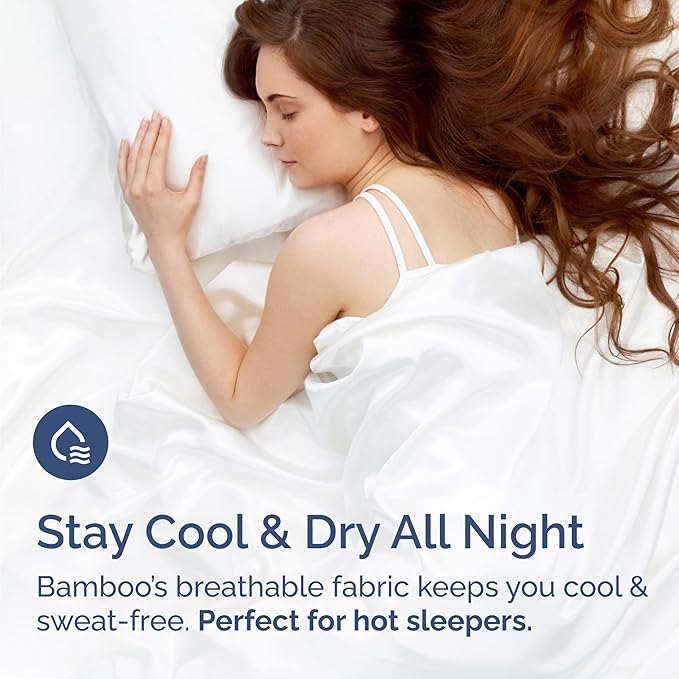 100% Rayon Derived From Bamboo - Bamboo Sheets Twin Size - Cooling Sheets for Twin - Ultra Soft, Breathable & Hotel Luxury Bedding - 1 Flat & 1 Fitted & 1 Pillowcase w/ 16 Inch Deep Pockets - White