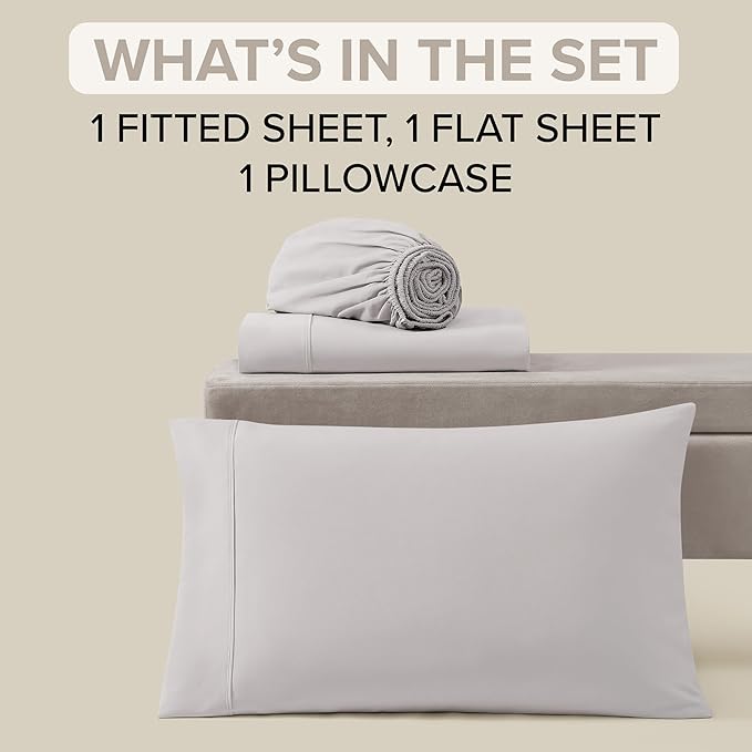 UGG Hedi Twin Sheet Set 3-Piece Luxury Cooling Sheets Deep Pockets Premium Bedding with 1 Pillow Sham Hypoallergenic Machine Washable Soft Lightweight Bed Set for Dorm or Kid Bunk, Twin, Stone Grey