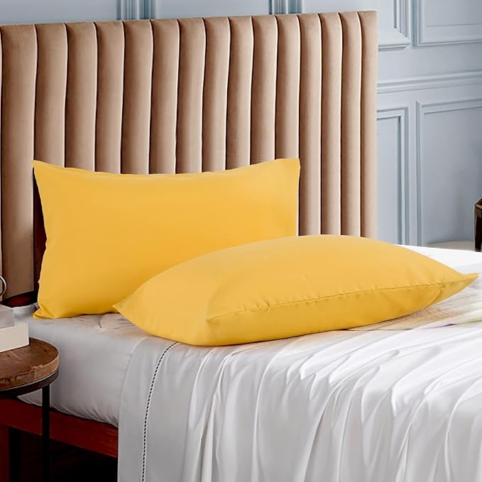 Evolive Ultra Soft Brushed Microfiber Standard Size 20"x30" Pillowcases Pair Set of 2 with Envelope Closure (20"x30" Standard, Spicy Mustard)