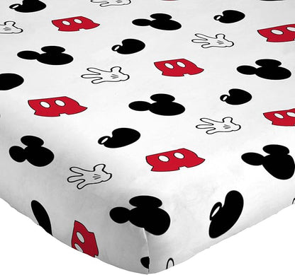 Jay Franco Kids Sheet Set with Fitted, Flat Sheets & Pillow Cover - Ultra-Soft Bedding with Pillowcase for Room Decor, White - Mickey Mouse, 4 Piece Full