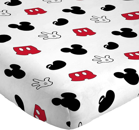 Jay Franco Kids Sheet Set with Fitted, Flat Sheets & Pillow Cover - Ultra-Soft Bedding with Pillowcase for Room Decor, White - Mickey Mouse, 4 Piece Full