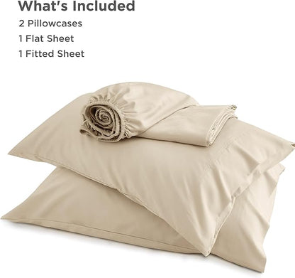 Bedsure California King Sheet Sets, Cooling Sheets for Hot Sleepers, Rayon Derived from Bamboo, Deep Pocket Up to 16 Inches, PureWoven, Breathable & Soft, Hotel Luxury Silky Bedding, Beige