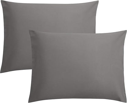 FLXXIE Pillow Cases Standard Size, Soft Microfiber Pillow Covers with Envelope Closure, Wrinkle, Stain Resistant Pillowcases, 2 Piece Set, 20x26, Dark Grey