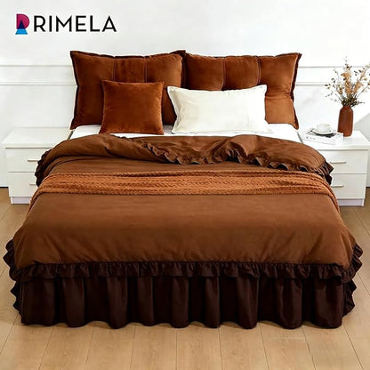 RIMELA Bed Skirt King Size 18 Inch Drop, Elastic Bed Skirting for Bed Base and Frame, Bedding Dust Ruffle Easy to Install,Wrap Around Adjustable Bedskirt, Chocolate Brown
