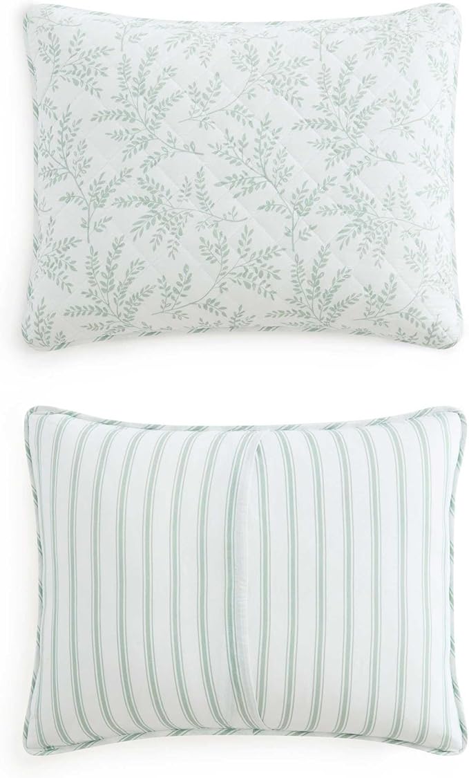 Martha Stewart - Queen Quilt Set, 100% Soft & Breathable Bedding with a Lightweight Feel for Year Round Comfort, 2 Piece Bed Set with Matching Pillowcase (Murray Leaves Green)