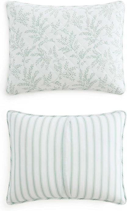 Martha Stewart - Queen Quilt Set, 100% Soft & Breathable Bedding with a Lightweight Feel for Year Round Comfort, 2 Piece Bed Set with Matching Pillowcase (Murray Leaves Green)