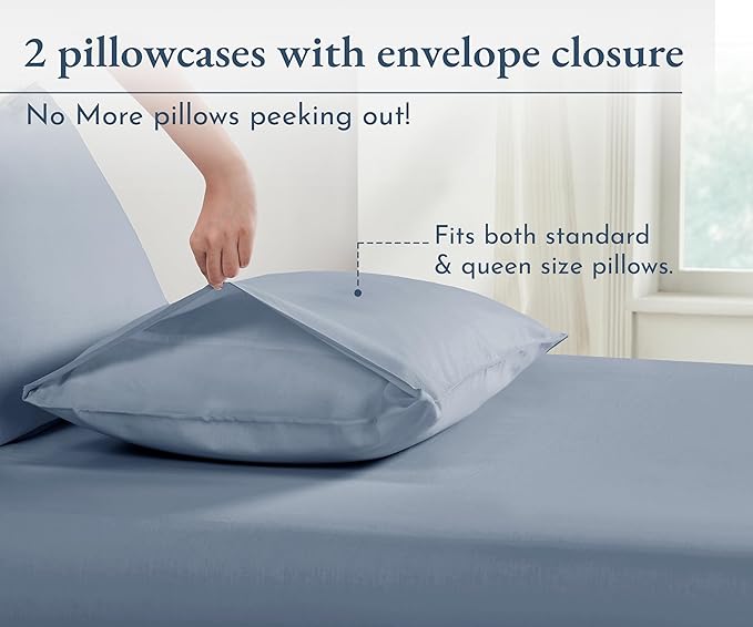 California Design Den 100% Organic Cotton Standard/Queen Pillow Cases 2, Soft Percale Weave Cotton Pillowcases (Blue Hydrangea)