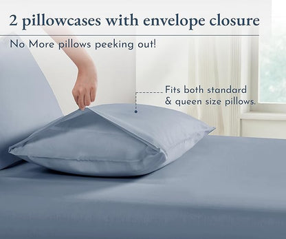 California Design Den 100% Organic Cotton Standard/Queen Pillow Cases 2, Soft Percale Weave Cotton Pillowcases (Blue Hydrangea)