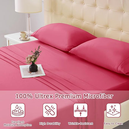 California King Size Bed Sheet Set - 4 Piece Soft Microfiber Sheets with Deep Pockets, Cooling Technology, and Wrinkle-Free Pillowcase. Hotel-Quality, Durable Bedding, Viva Magenta