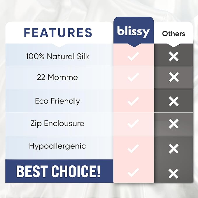 Blissy Silk Pillowcase - 100% Pure Mulberry Silk - 22 Momme 6A High-Grade Fibers - Silk Pillow Cover for Hair & Skin - Regular, Queen & King (Blissy White, King)