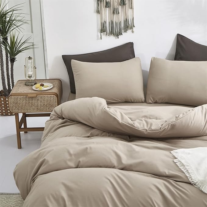 Cottonight Khaki Comforter Set King Cream Coffee Bedding Comforter Set Cream Solid Blanket Quilts Solid Modern Soft Breathable Taupe 3 Piece Light Coffee Bedding Set Women Men King Bed