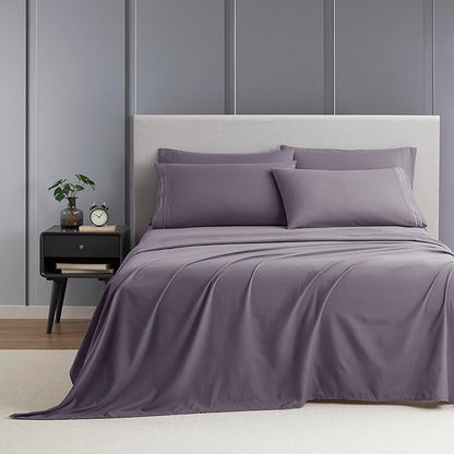 Clara Clark Queen Sheets - Hotel Luxury 6 Piece Bed Sheets for Queen Size Bed - Soft Bedding Sheets & Pillowcases, Fits Mattress up to 16 inch deep. Queen, Grayish Purple