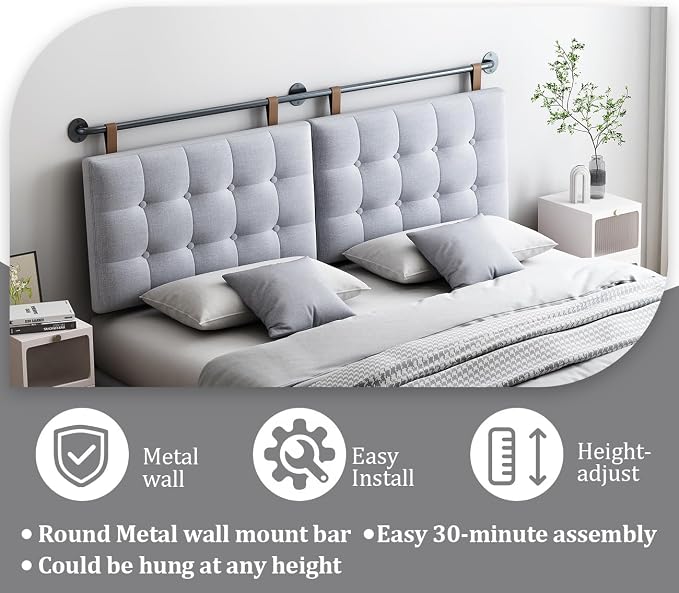 BSHOMGI Headboard Queen Size Headboards for Adjustable Bed Tufted Upholstered Head Board Only Gray Headboards, Fabric Line Headboard in Modern Button Design Bedroom(Gray, Queen)